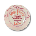 Load image into Gallery viewer, Round ceramic plate with 'Happy Birthday Kaylee' text and cake illustration on a white background
