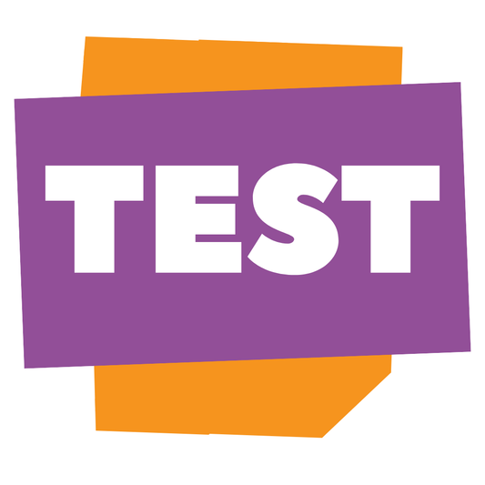 Purple rectangle with 'TEST' in white on an orange background