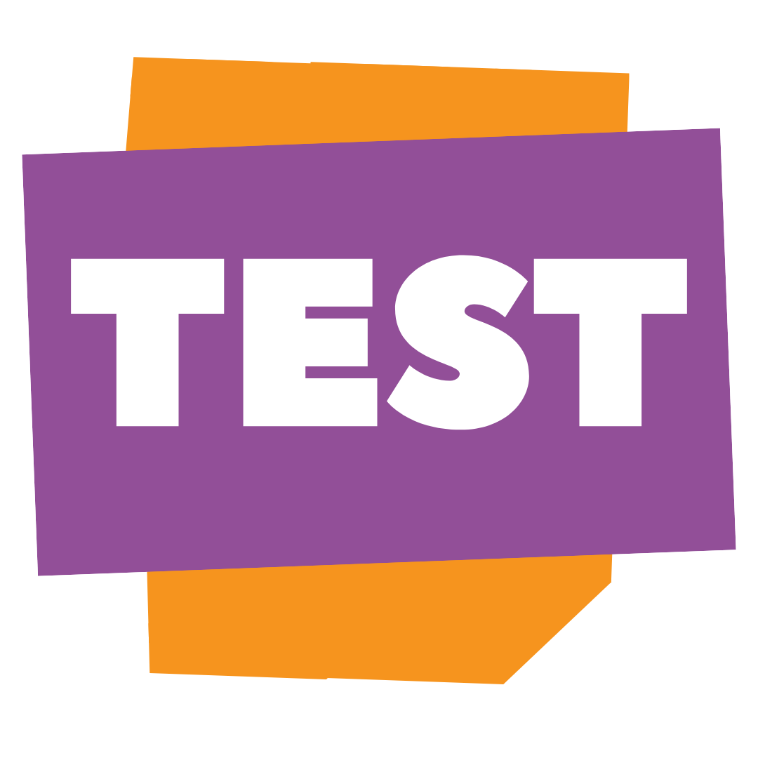 Purple rectangle with 'TEST' in white on an orange background
